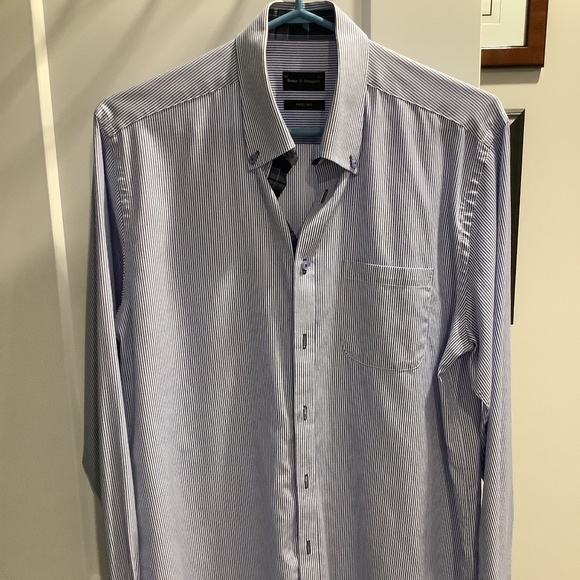 Bruun & Stengade button down dress shirt, blue and white stripe, size 40 - Picture 1 of 4